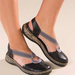 Rieker Daisy Black Leather Antistress Sandals Size 42(10)